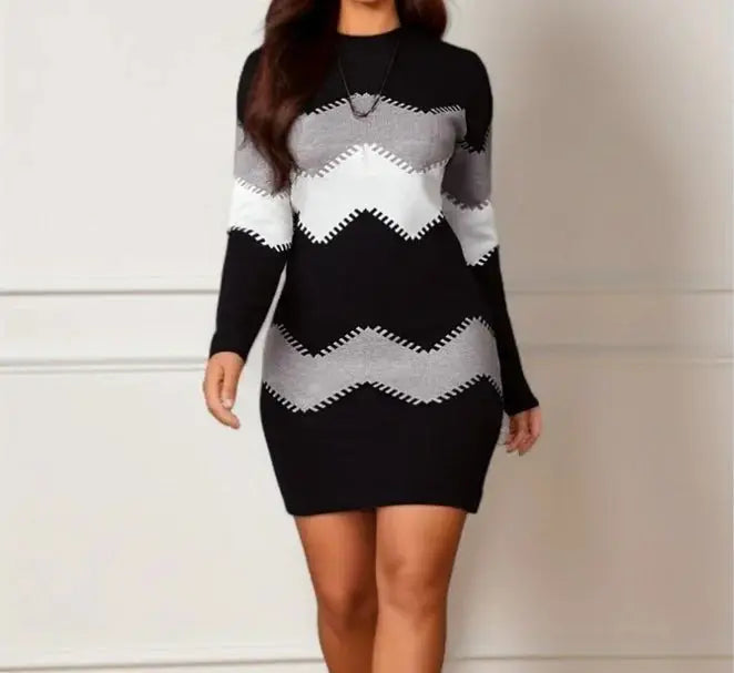 Elegante Zigzag Patchwork Coltrui Jurk Favela Runner