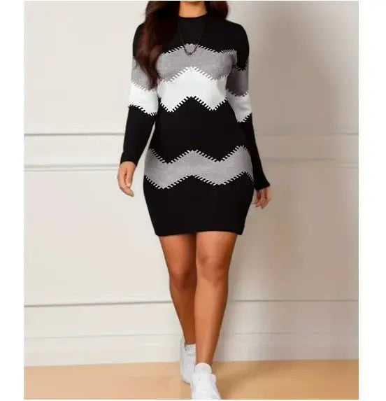 Elegante Zigzag Patchwork Coltrui Jurk Favela Runner