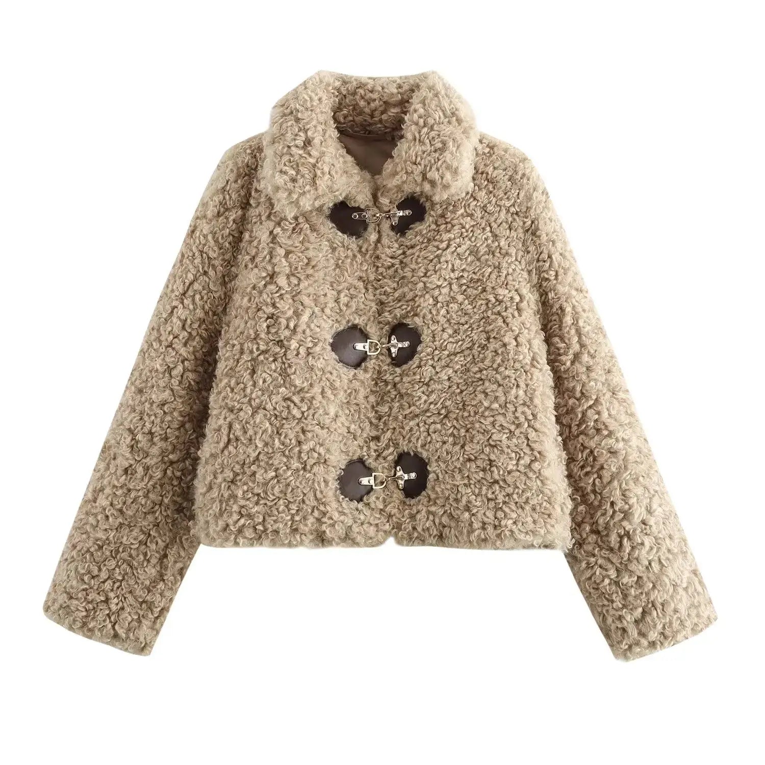 Luxe Teddy Jas Camel met Grote Knopen – Winter Musthave Favela Runner